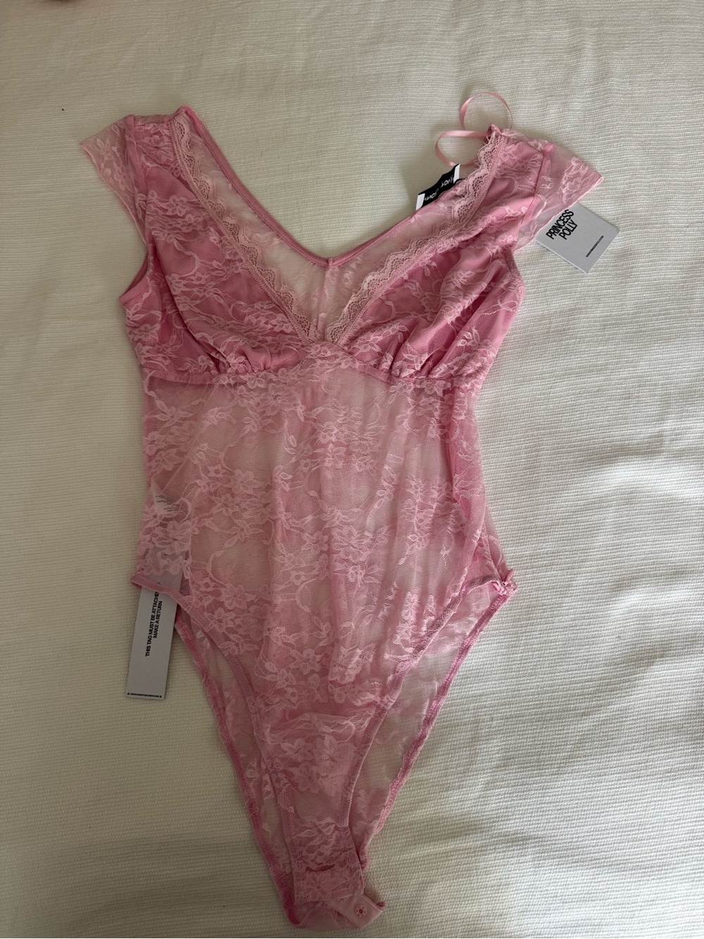 Princess Polly Pink Lace Sheer V-Neck Bodysuit